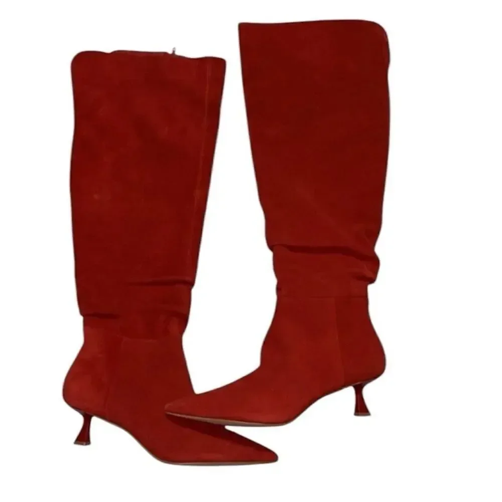 Gianni Bini Red Slouchy Leather Suede Knee High Boots(Size 8.5M)